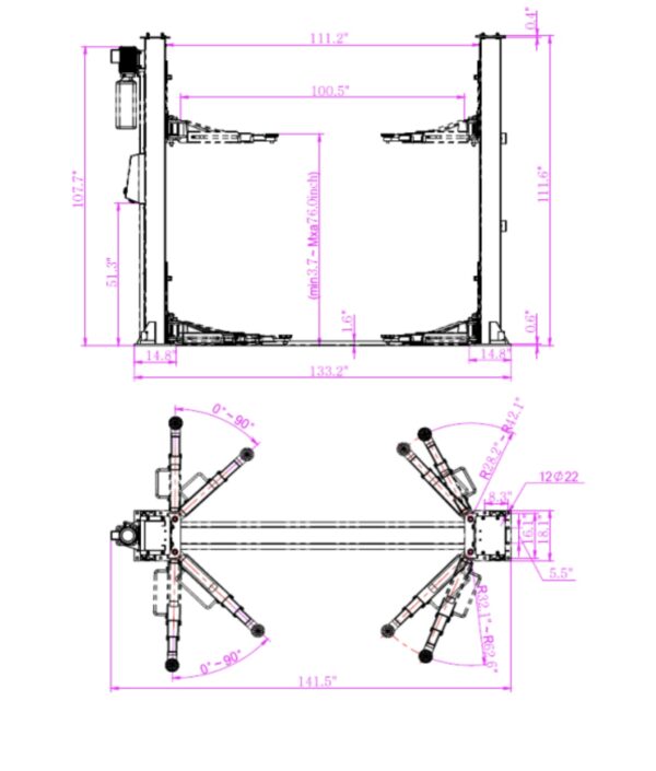 Impact 4 Tonne Two Post Baseplate Lift - Electric Locks - Image 4